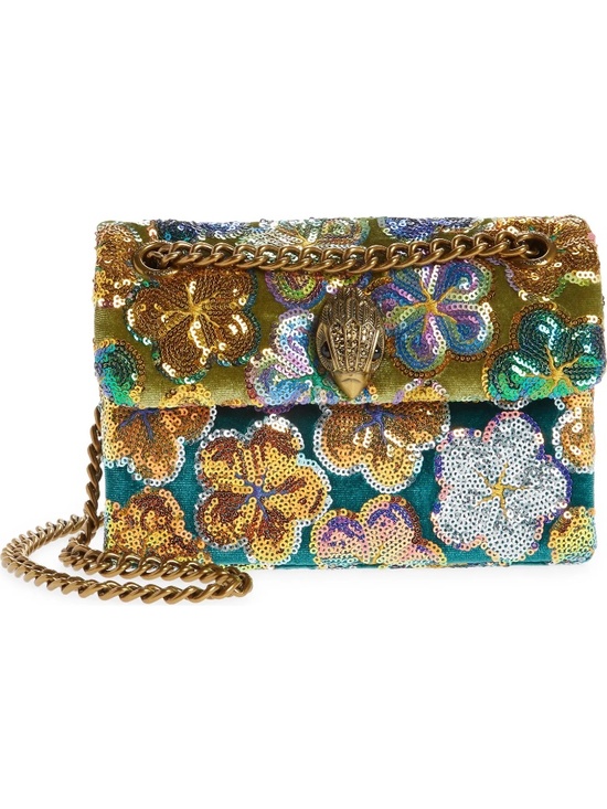 Kurt Geiger Handbags - Kurt Geiger Floral Sequin Crossbody Bag in Gold, Green, Teal, White